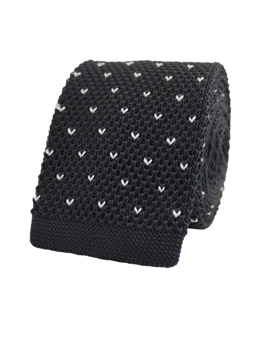 100% Polyester Square End Knitted Tie With Dots - Black