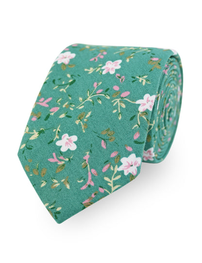 100% Cotton Floral Print Pocket Square - Teal Blue & White