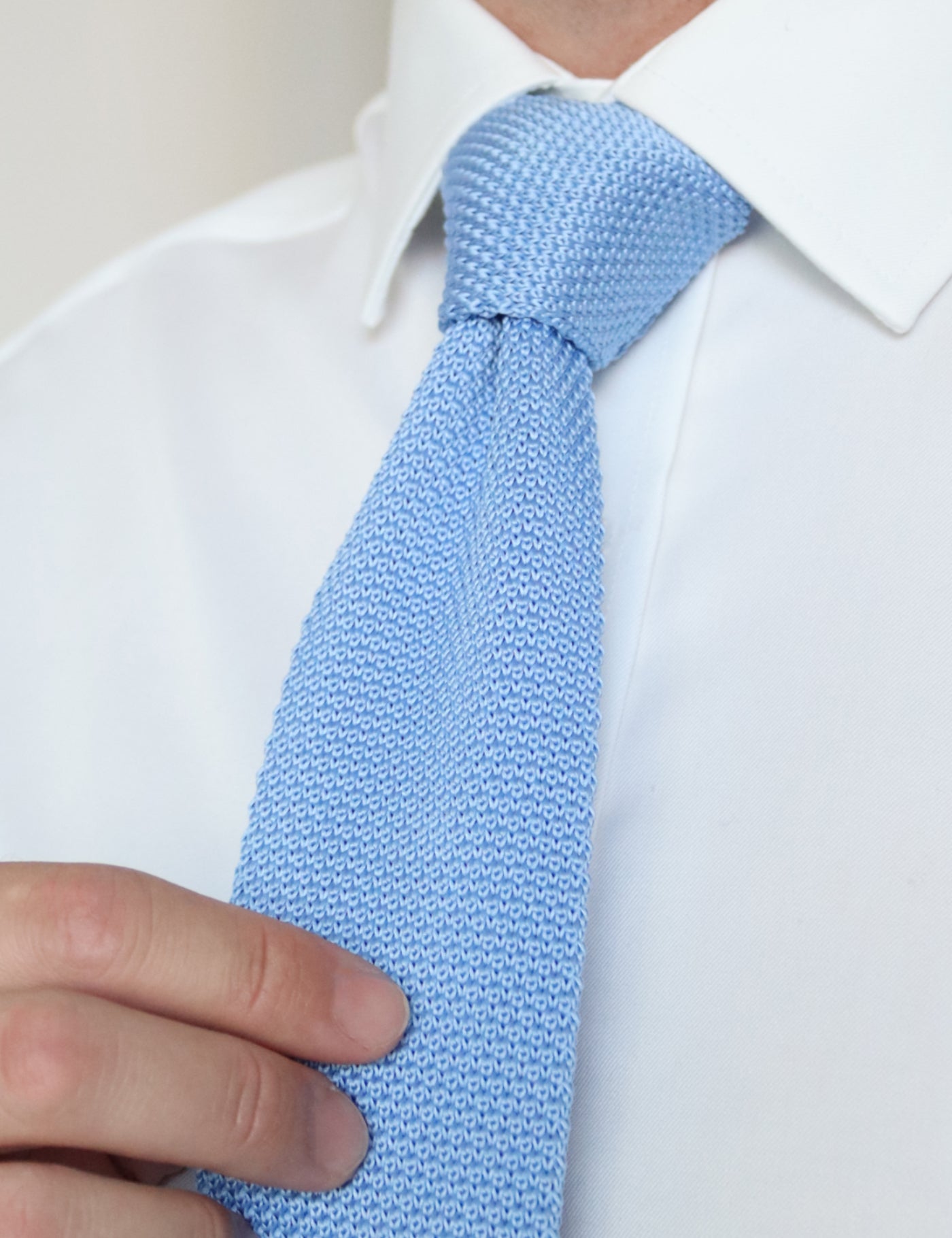 100% Polyester Diamond End Knitted Tie - Light Blue