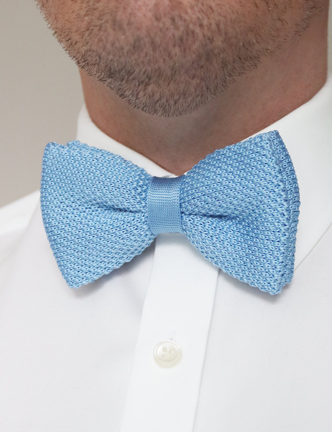 100% Polyester Knitted Bow Tie - Light Blue