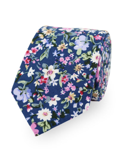 100% Cotton Floral Print Tie - Blue & Pink