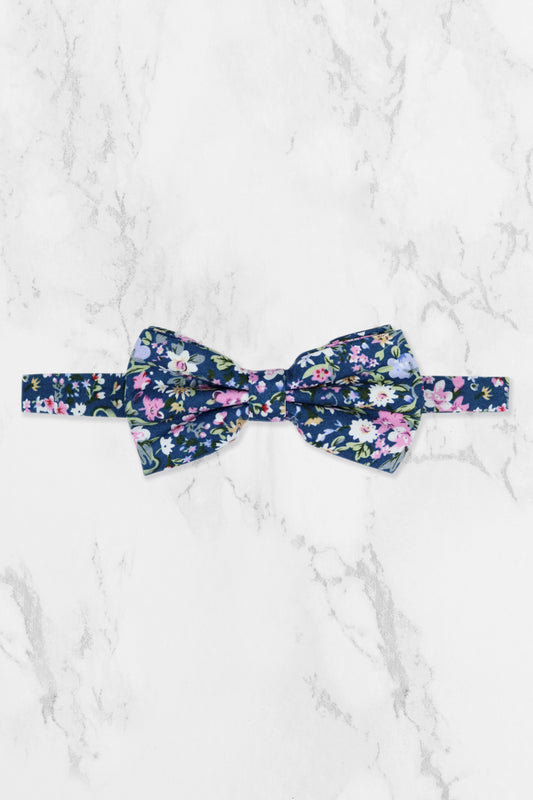 100% Cotton Floral Print Child Bow Tie - Blue & Pink