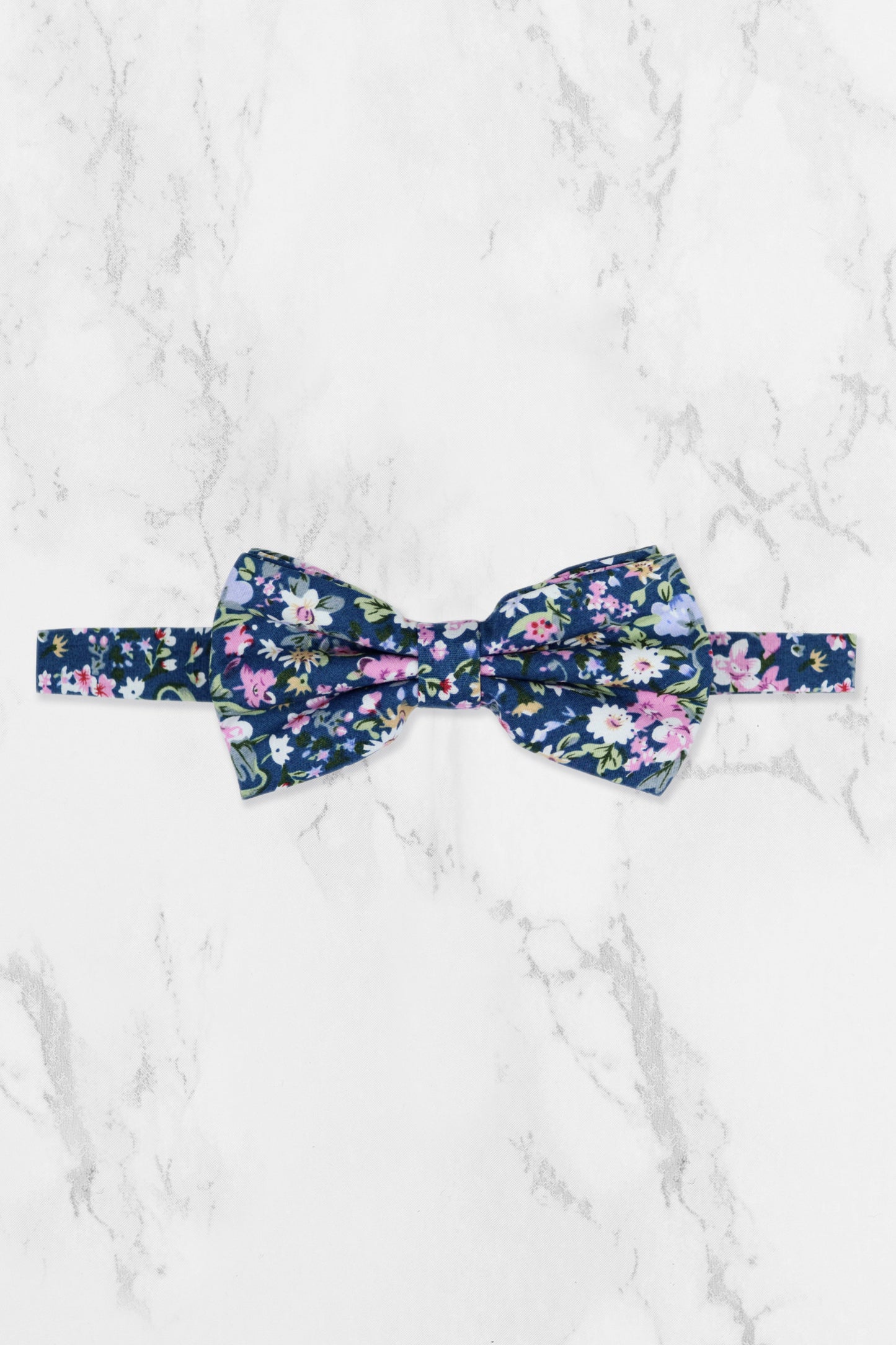 100% Cotton Floral Print Self-Tie Bow Tie - Blue & Pink