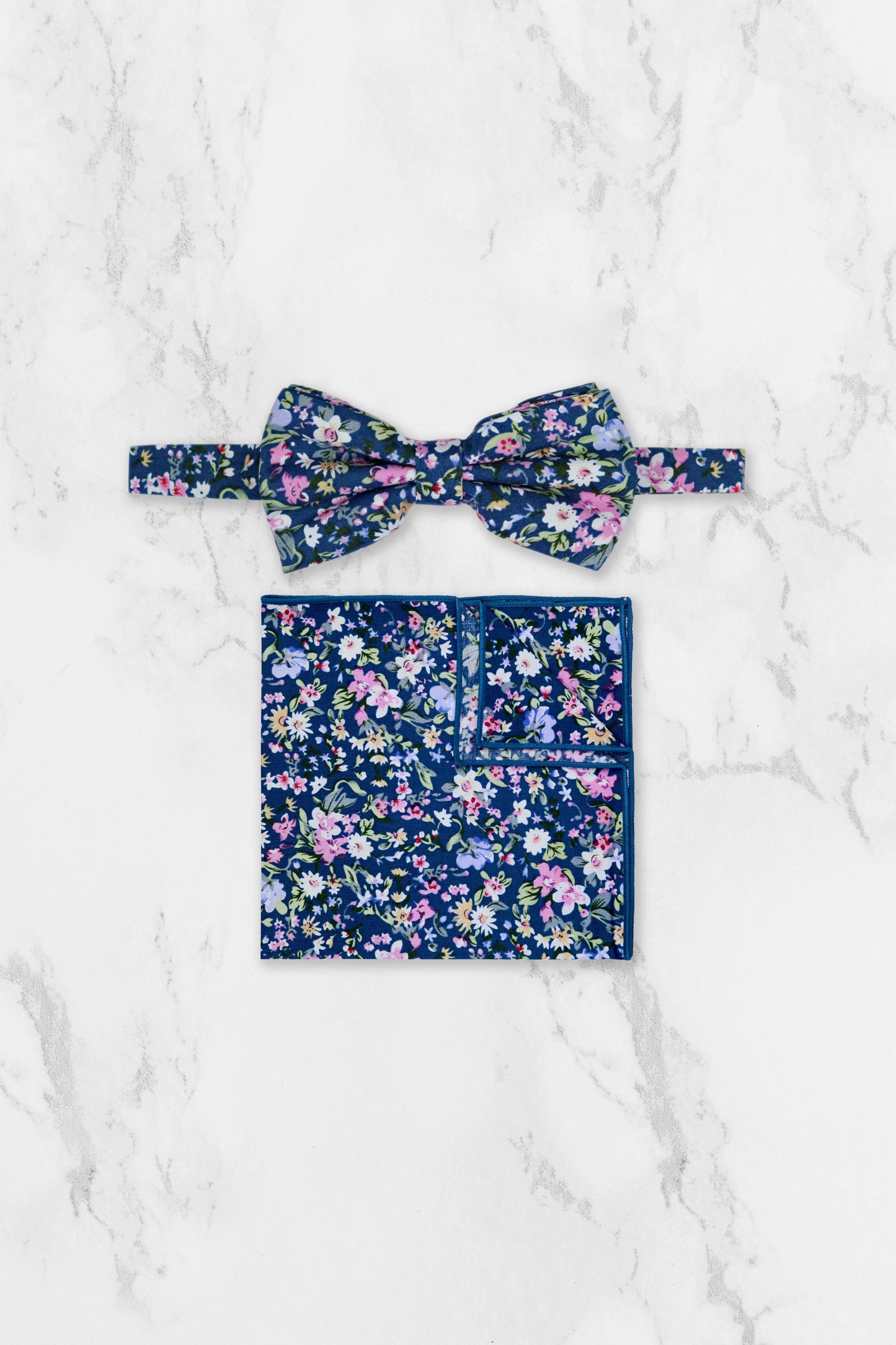 100% Cotton Floral Print Self-Tie Bow Tie - Blue & Pink