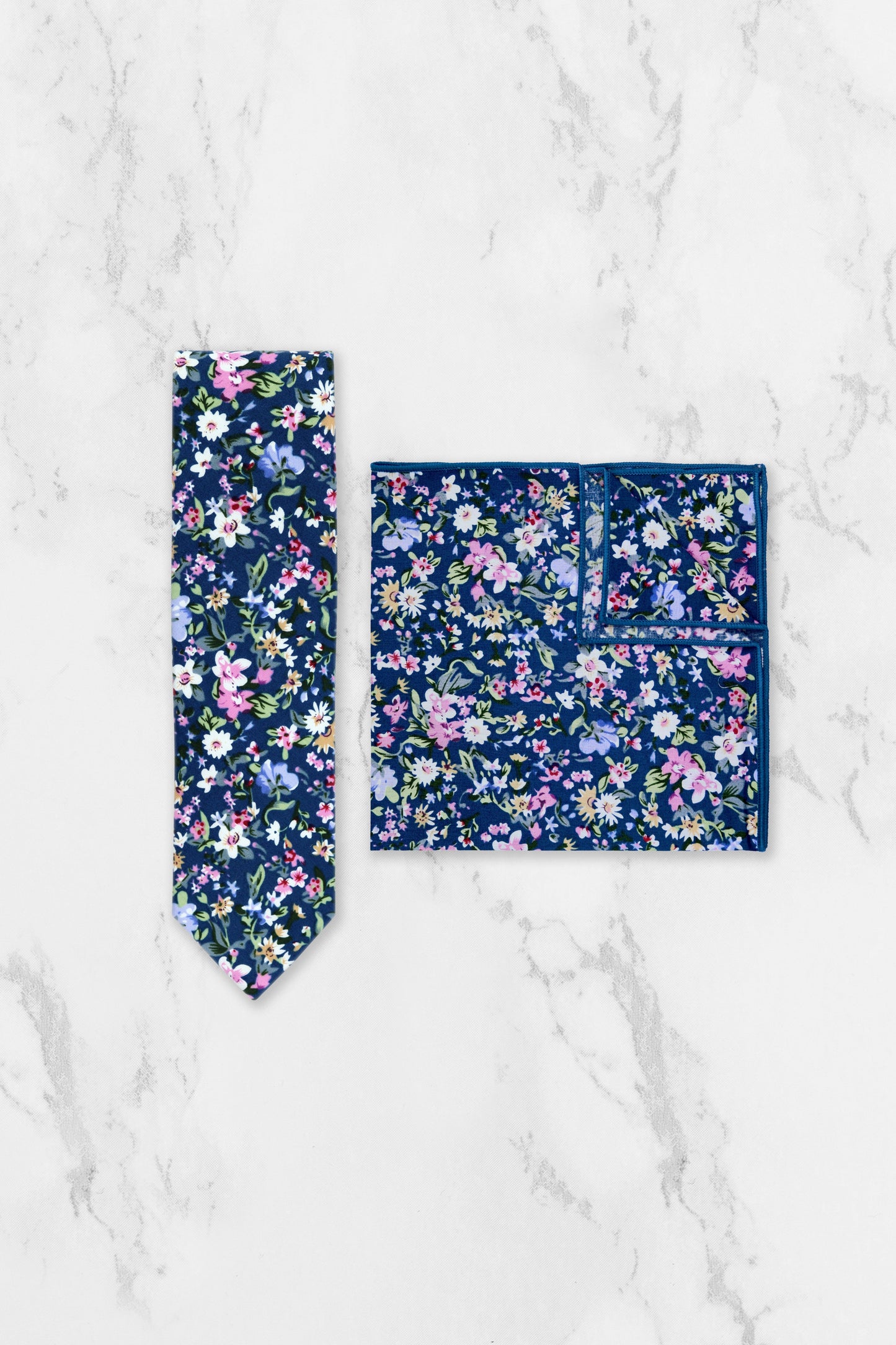 100% Cotton Floral Print Self-Tie Bow Tie - Blue & Pink