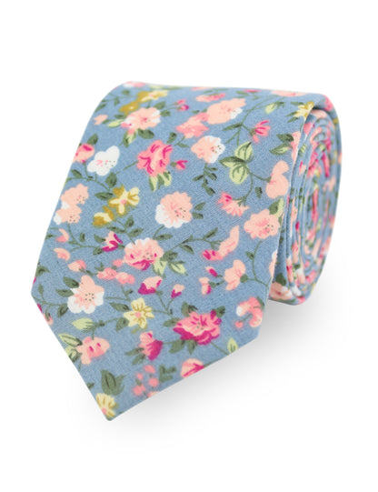 100% Cotton Floral Print Pocket Square - Blue & Pink