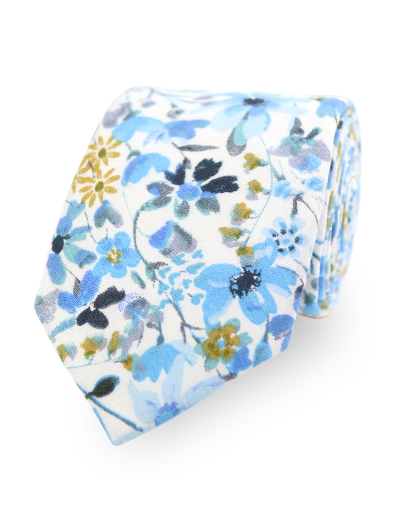 100% Cotton Floral Print Tie - Blue