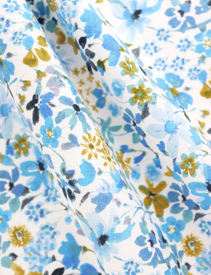 100% Cotton Floral Print Tie - Blue