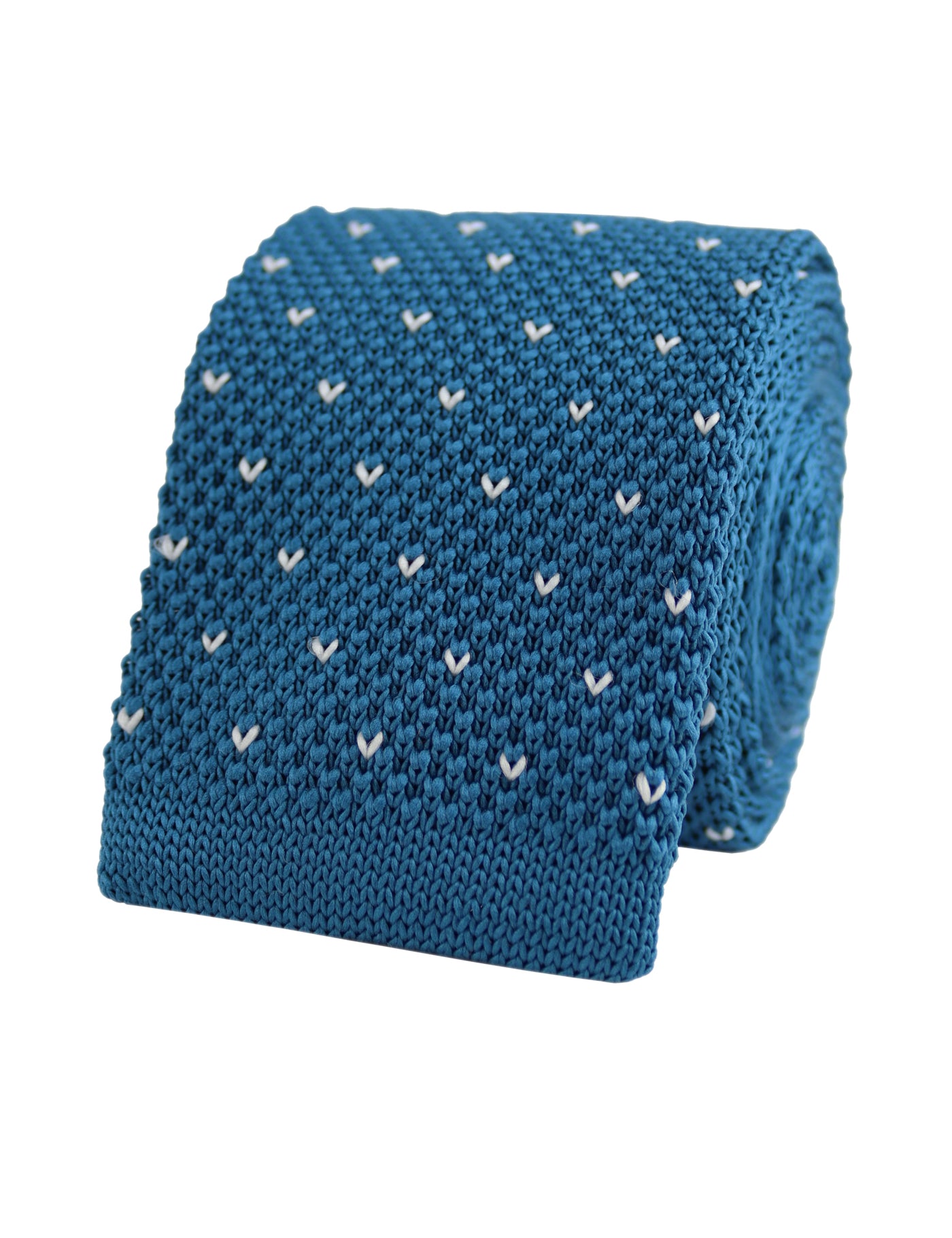 100% Polyester Square End Knitted Tie With Dots - Dark Teal