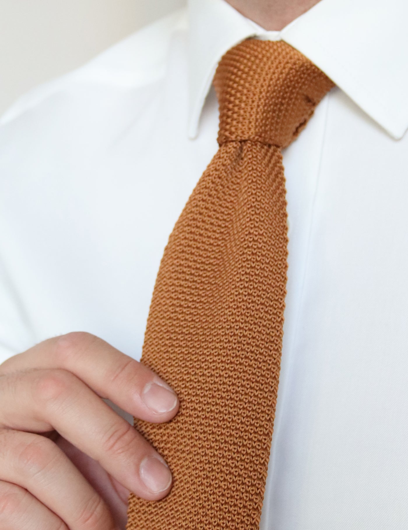 100% Polyester Diamond End Knitted Tie - Caramel Brown