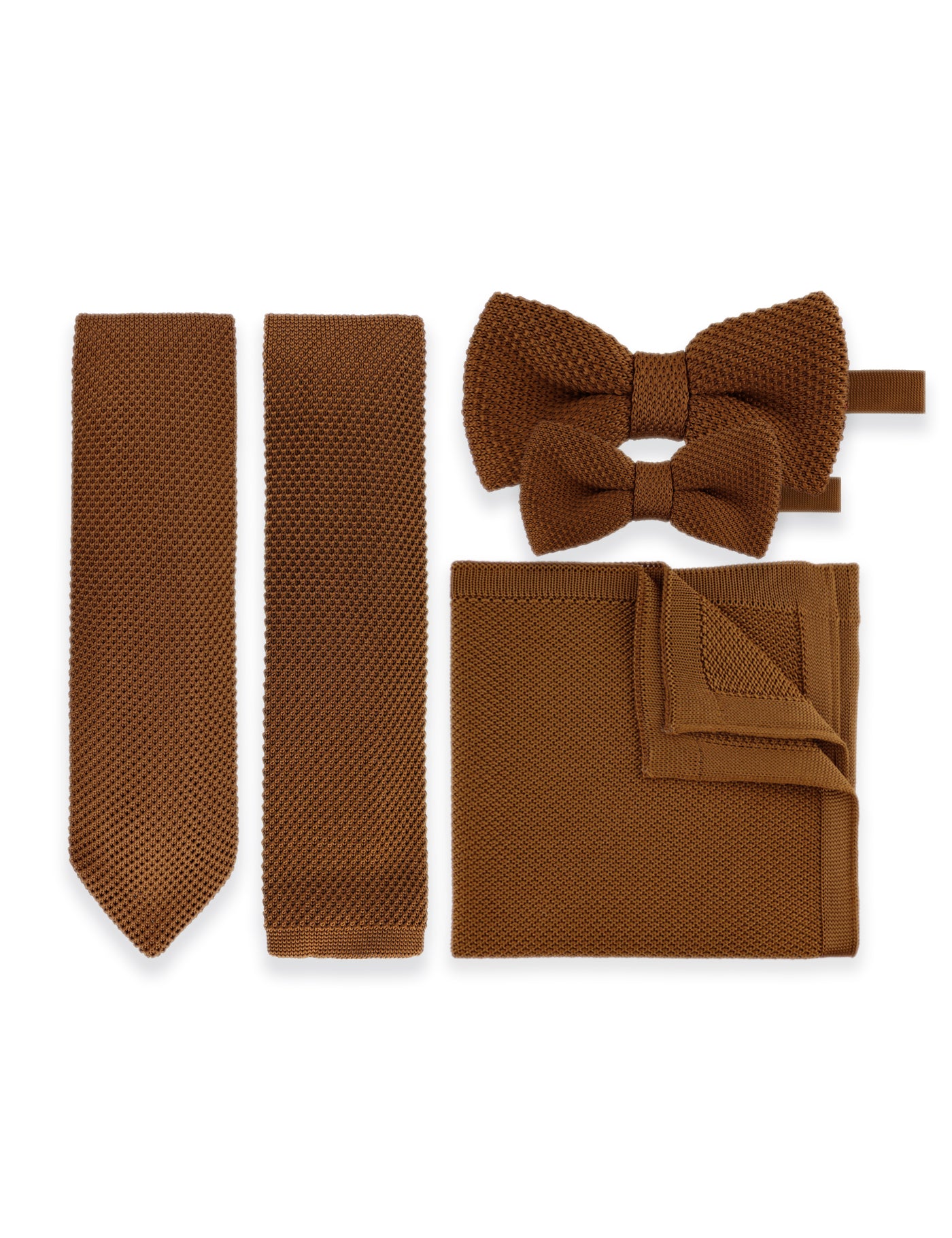 100% Polyester Knitted Bow Tie - Caramel Brown