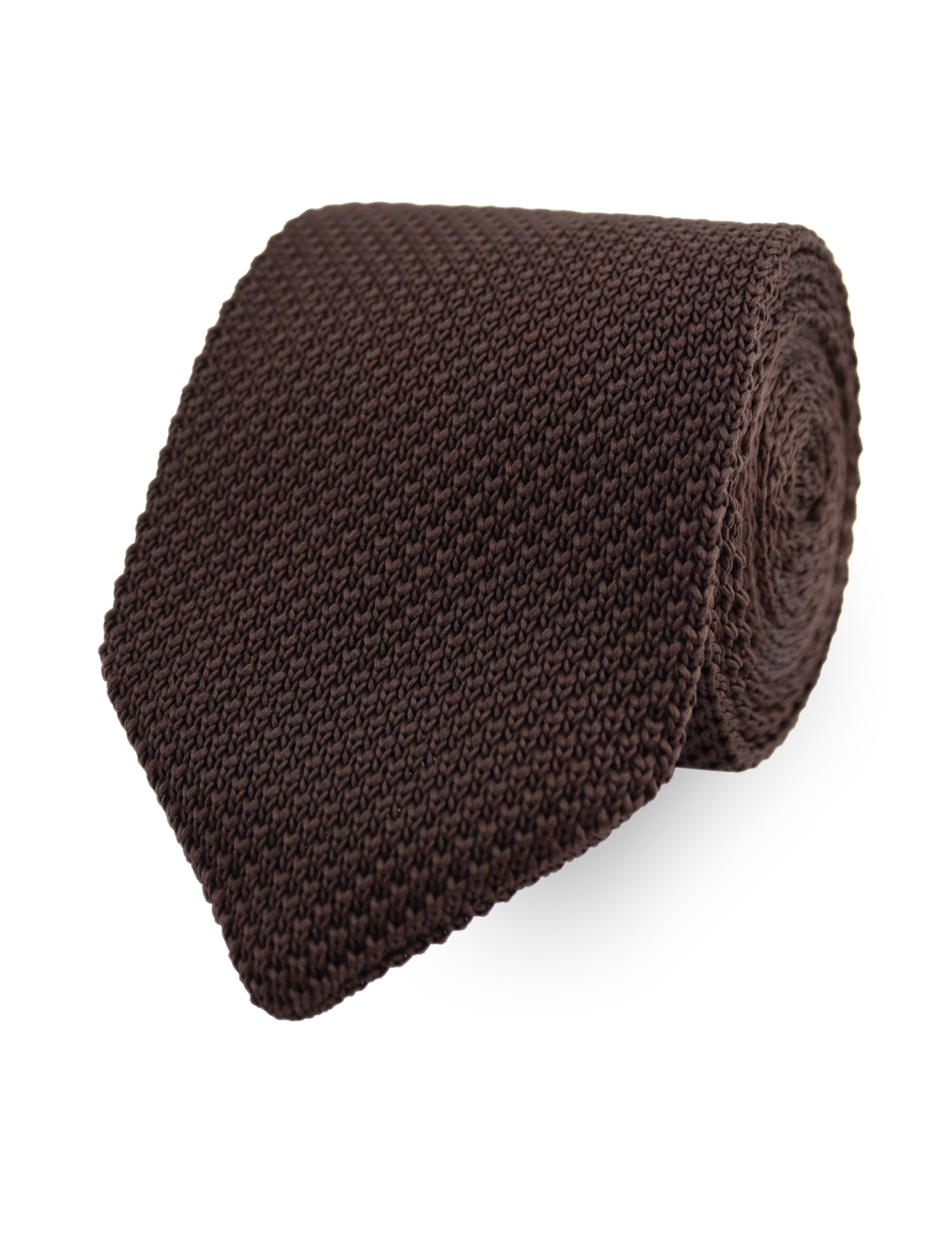 100% Polyester Square End Knitted Tie - Dark Brown