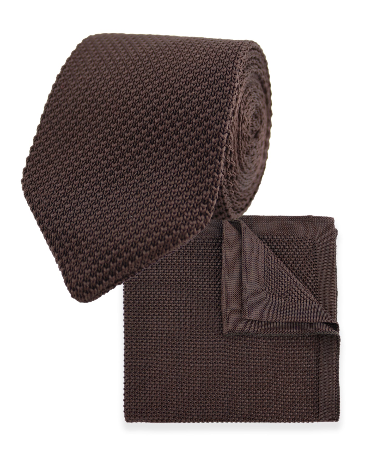 100% Polyester Square End Knitted Tie - Dark Brown