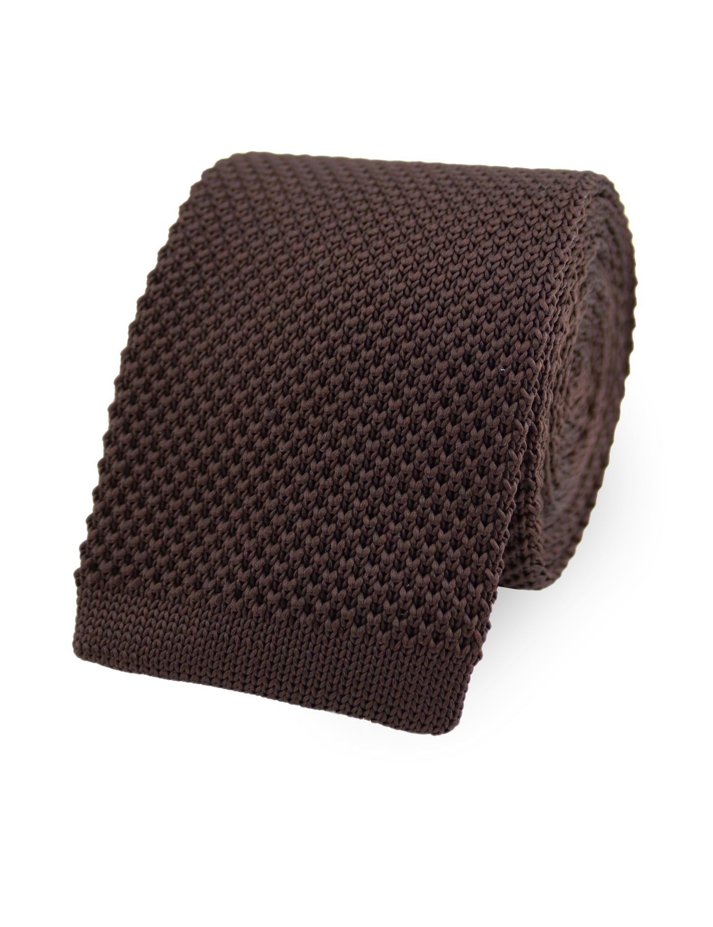 100% Polyester Square End Knitted Tie - Dark Brown