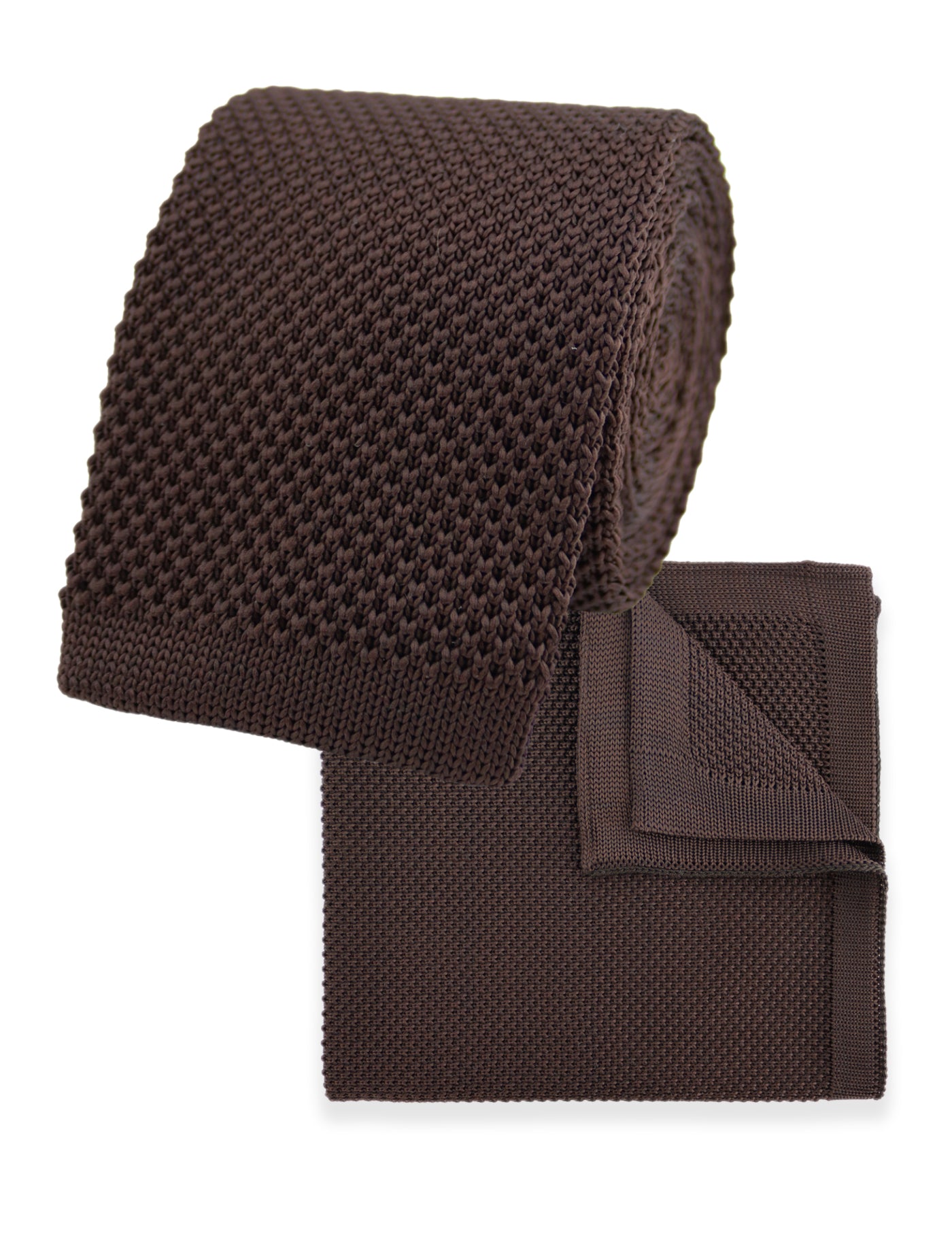 100% Polyester Square End Knitted Tie - Dark Brown