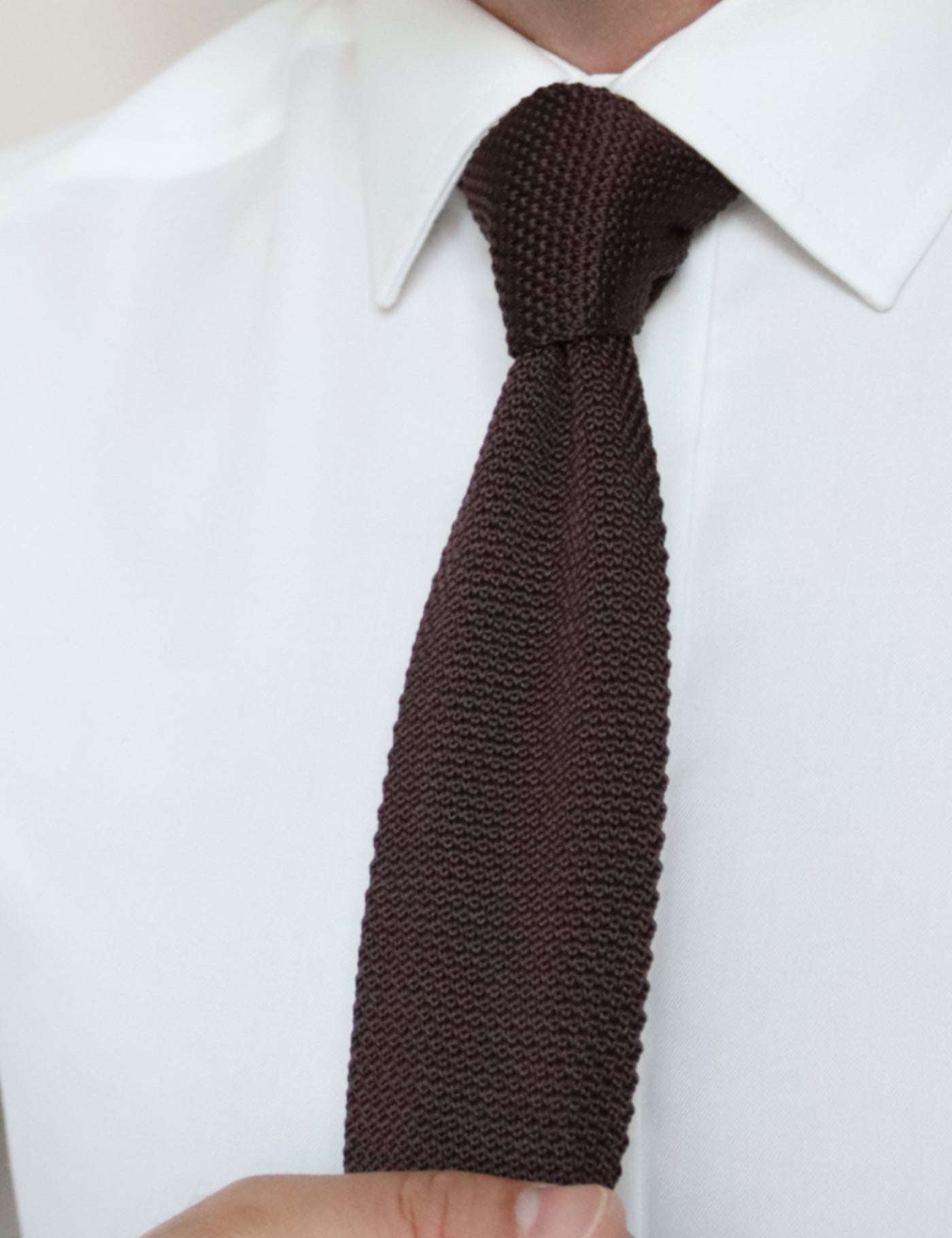 100% Polyester Square End Knitted Tie - Dark Brown