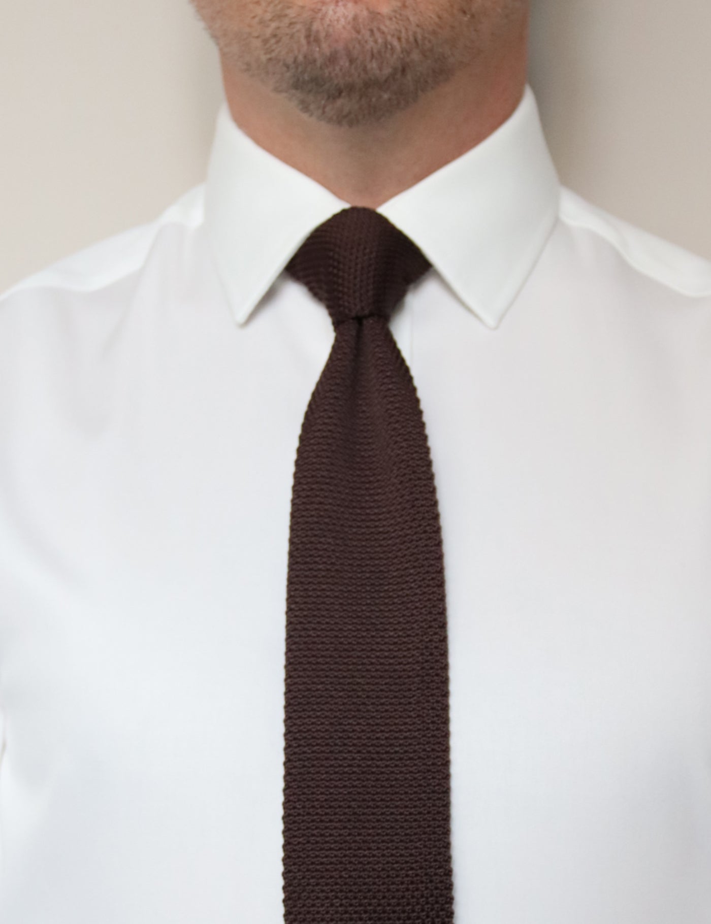 100% Polyester Square End Knitted Tie - Dark Brown