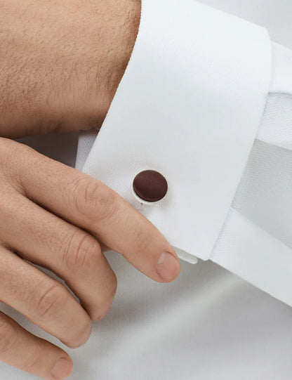 Woven Fabric Faced Cufflinks - Brown