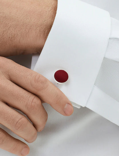 Woven Fabric Faced Cufflinks - Burgundy Red