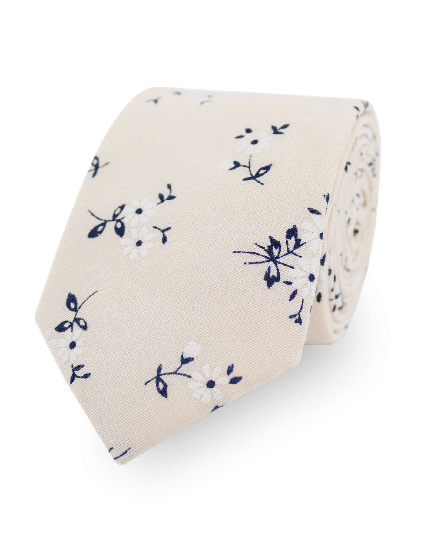 100% Cotton Floral Print Child Bow Tie - Cream & Navy