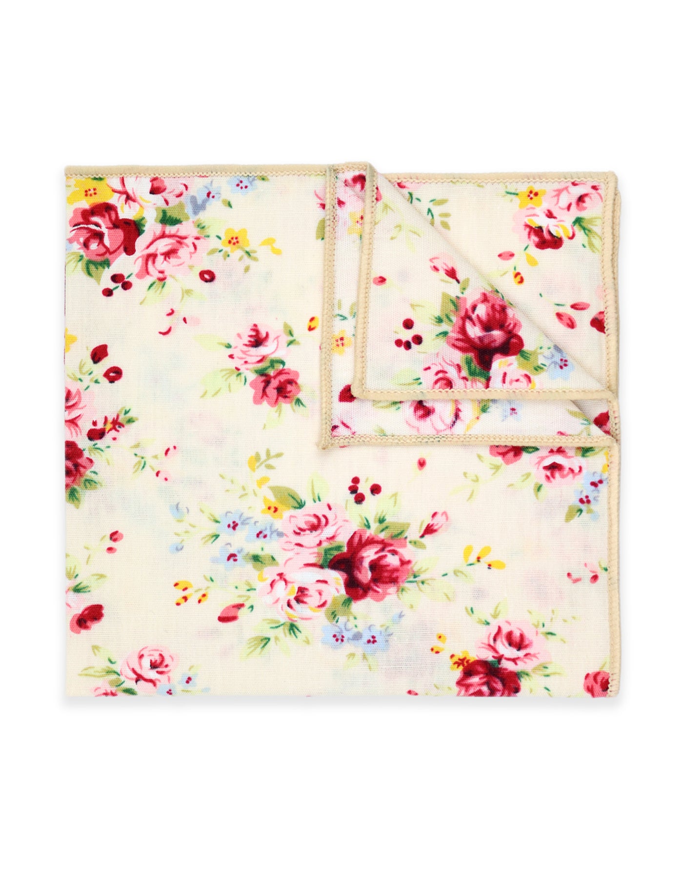 100% Cotton Floral Print Tie - Cream & Pink