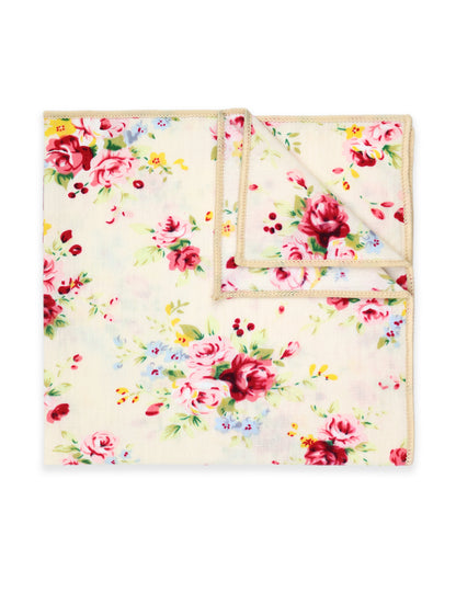 100% Cotton Floral Print Bow Tie - Cream & Pink