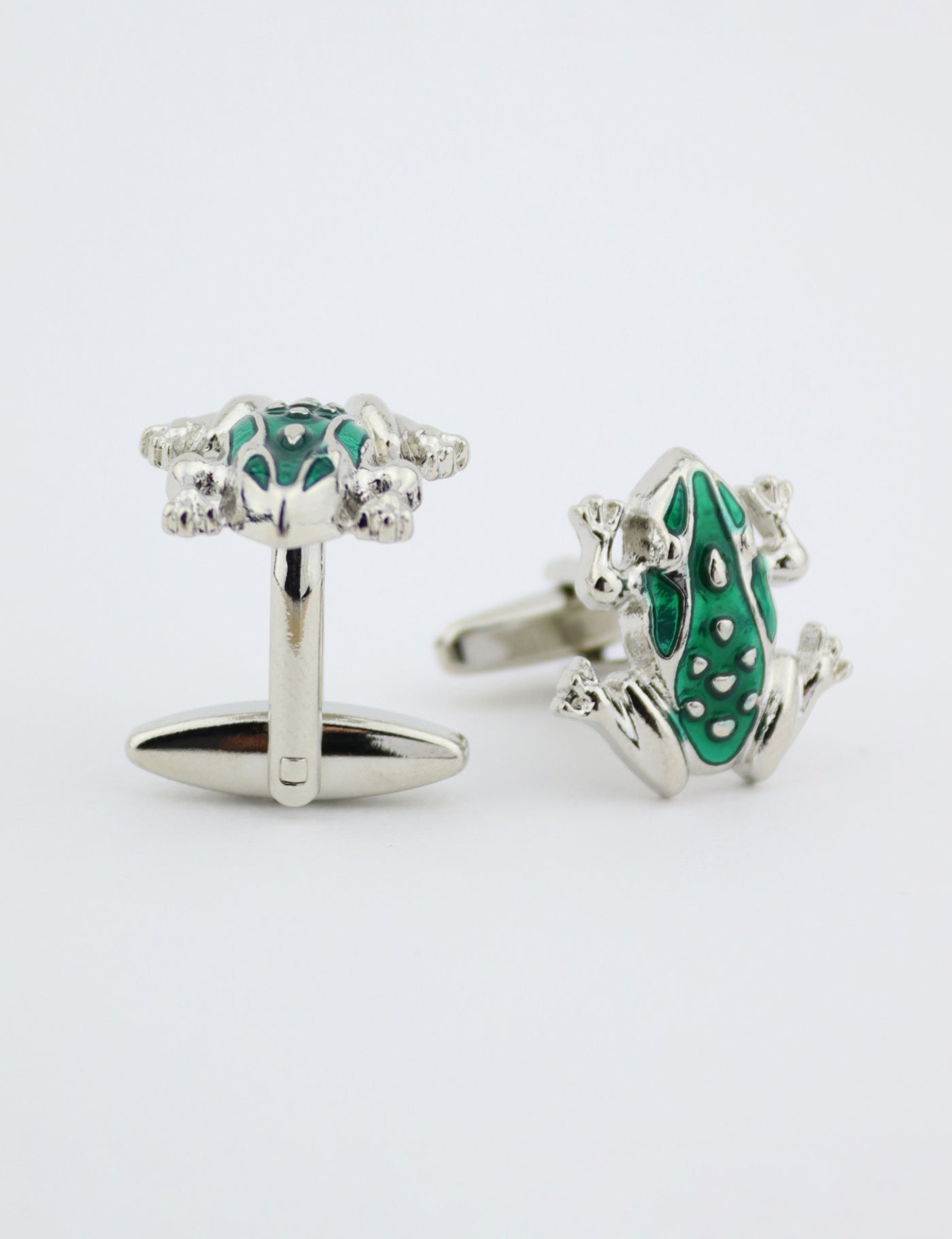 Cufflinks - Green & Silver Frog