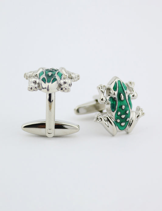 Cufflinks - Green & Silver Frog