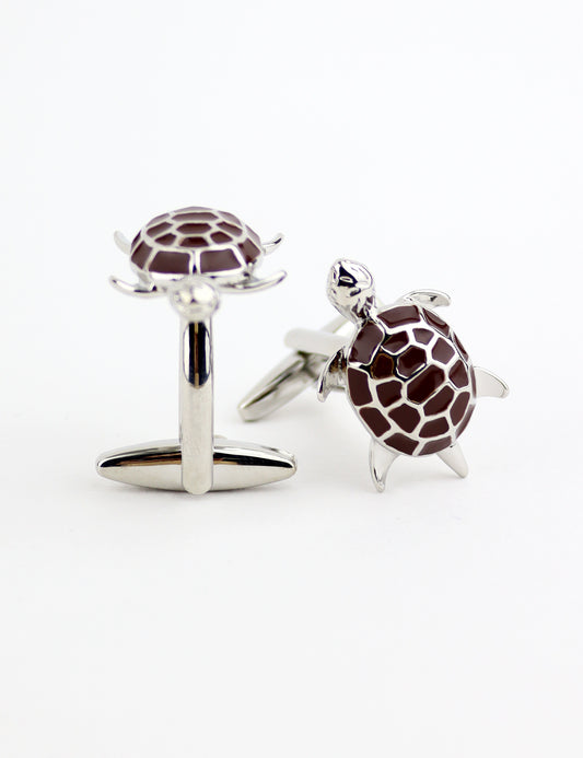 Cufflinks - Brown & Silver Turtle