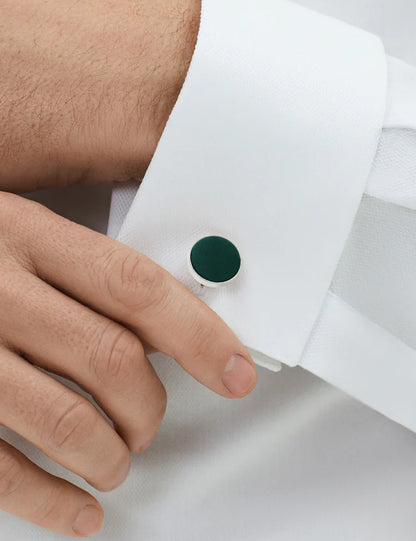 Woven Fabric Faced Cufflinks - Dark Green