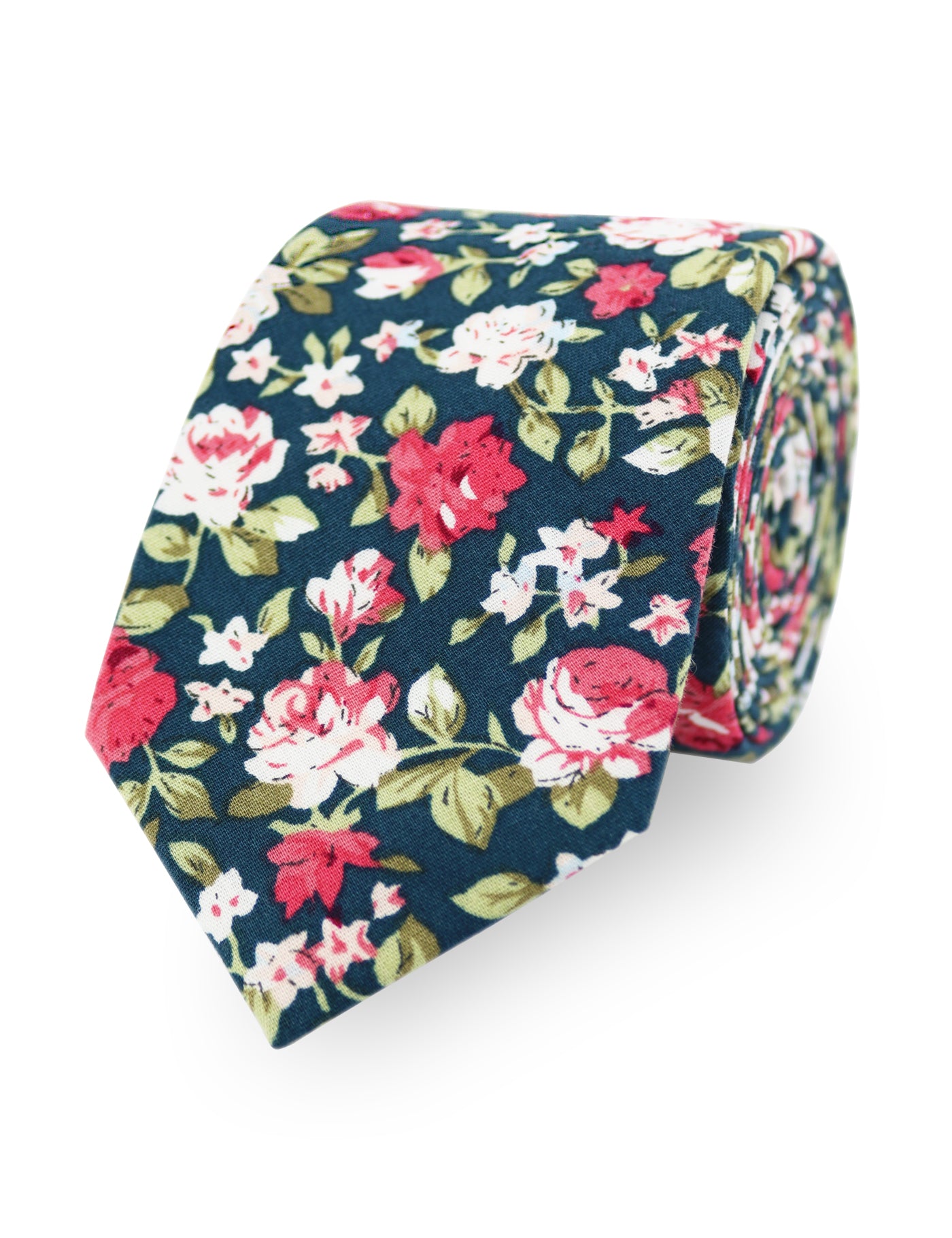 100% Cotton Floral Print Tie - Green & Pink