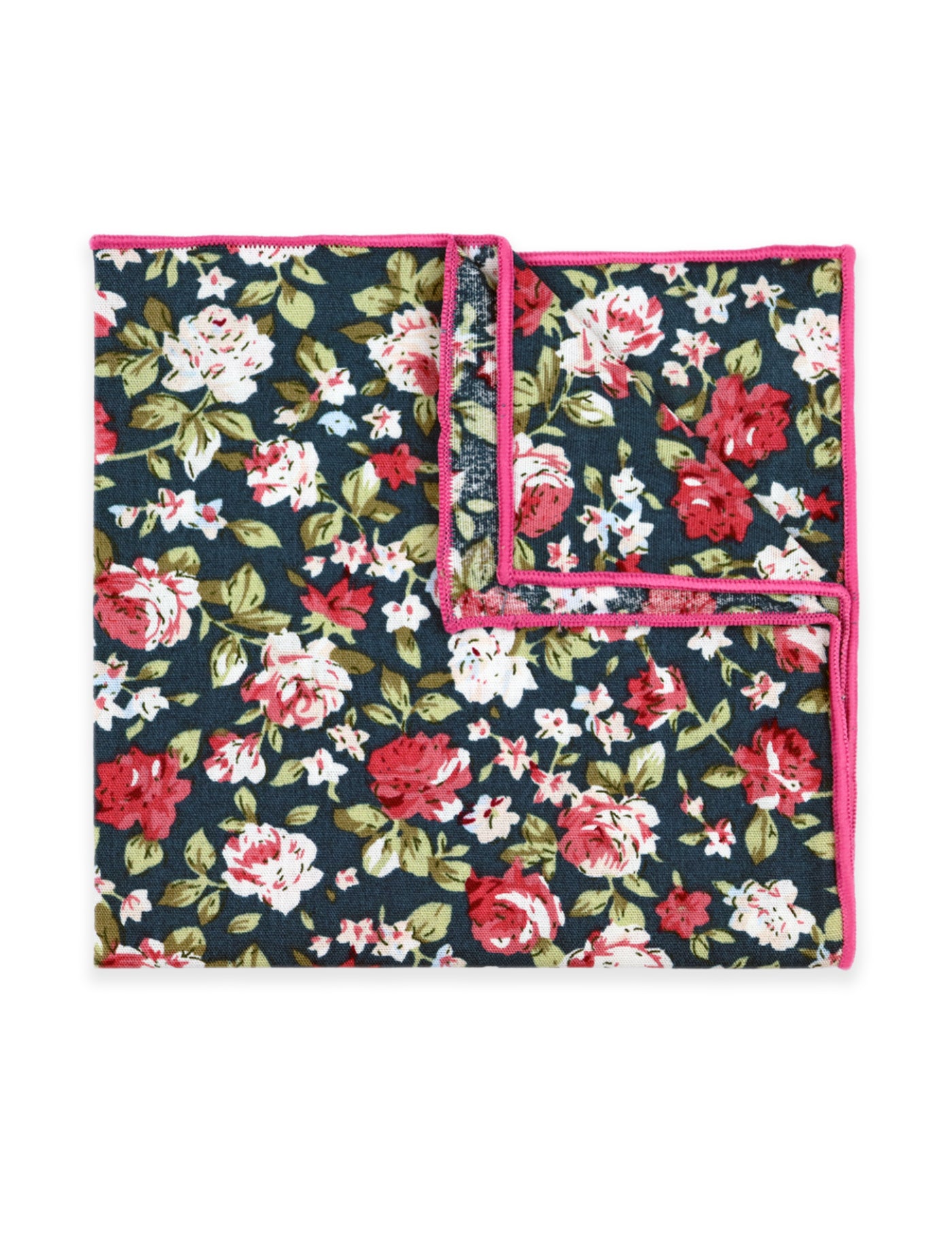 100% Cotton Floral Print Pocket Square - Green & Pink