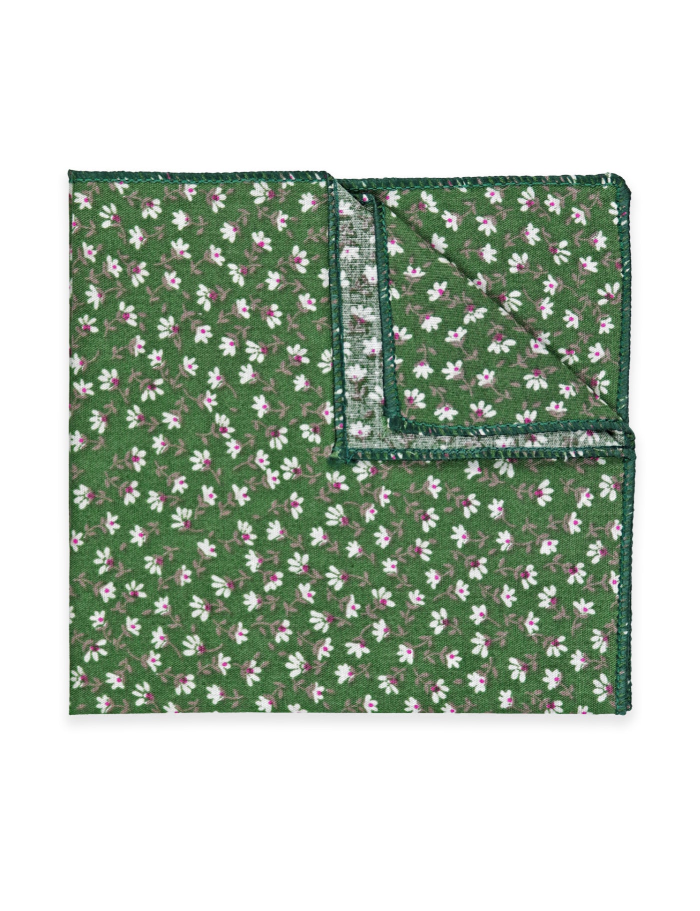 100% Cotton Floral Print Tie - Green & White