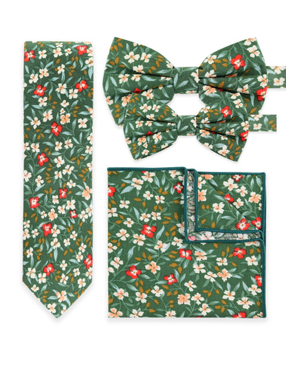 NEW - 100% Cotton Floral Print Tie - Green