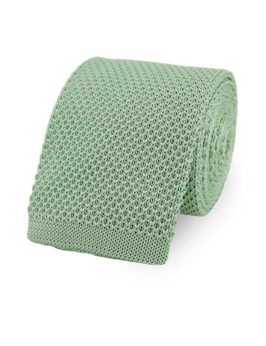 100% Polyester Square End Knitted Tie - Sage Green