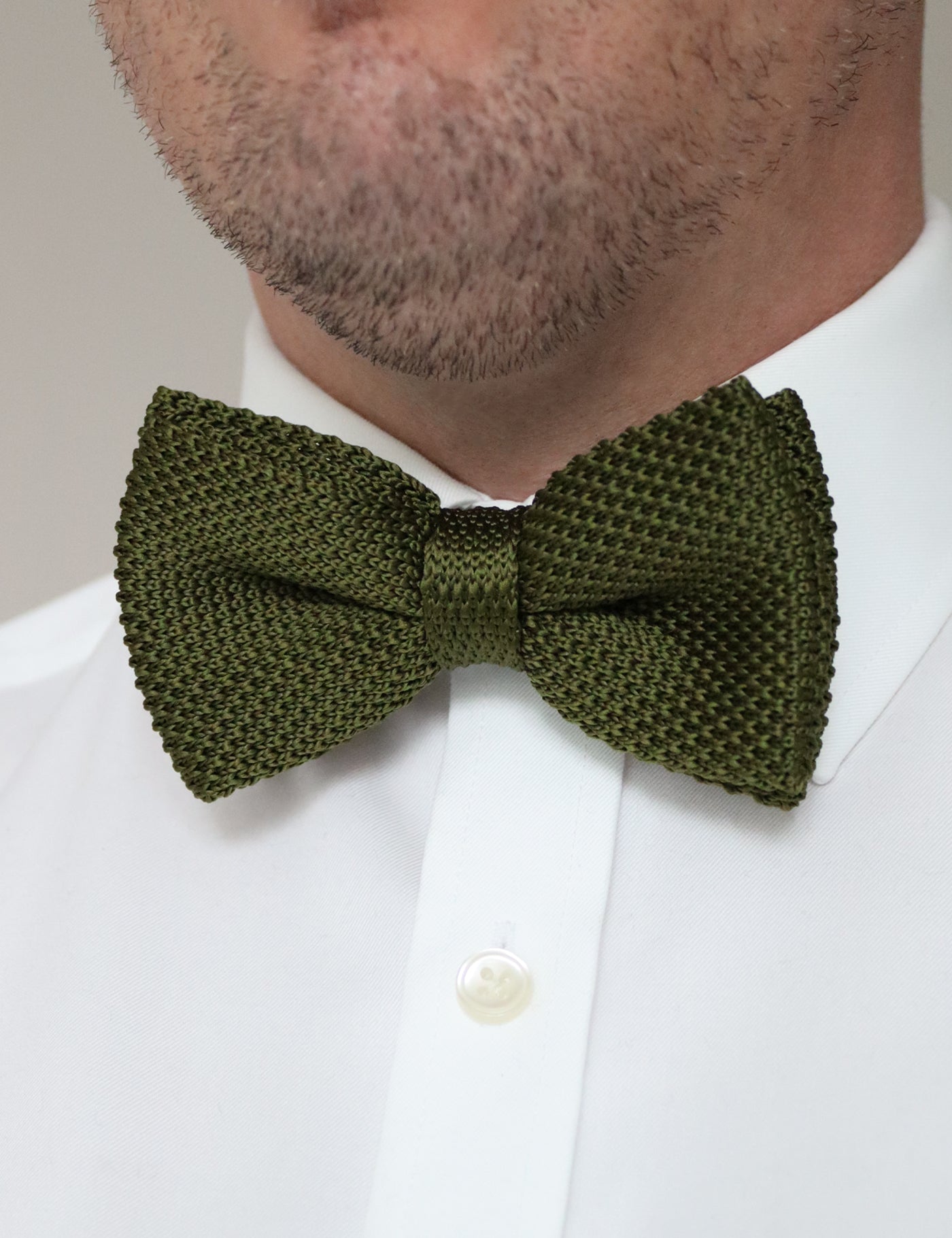 100% Polyester Knitted Bow Tie - Olive Green