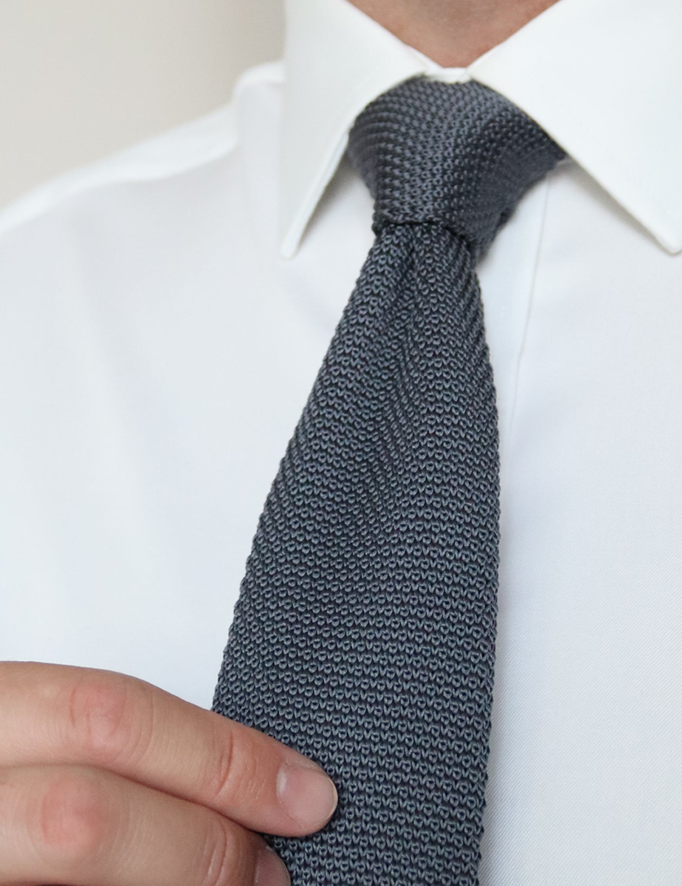 100% Polyester Diamond End Knitted Tie - Dark Grey