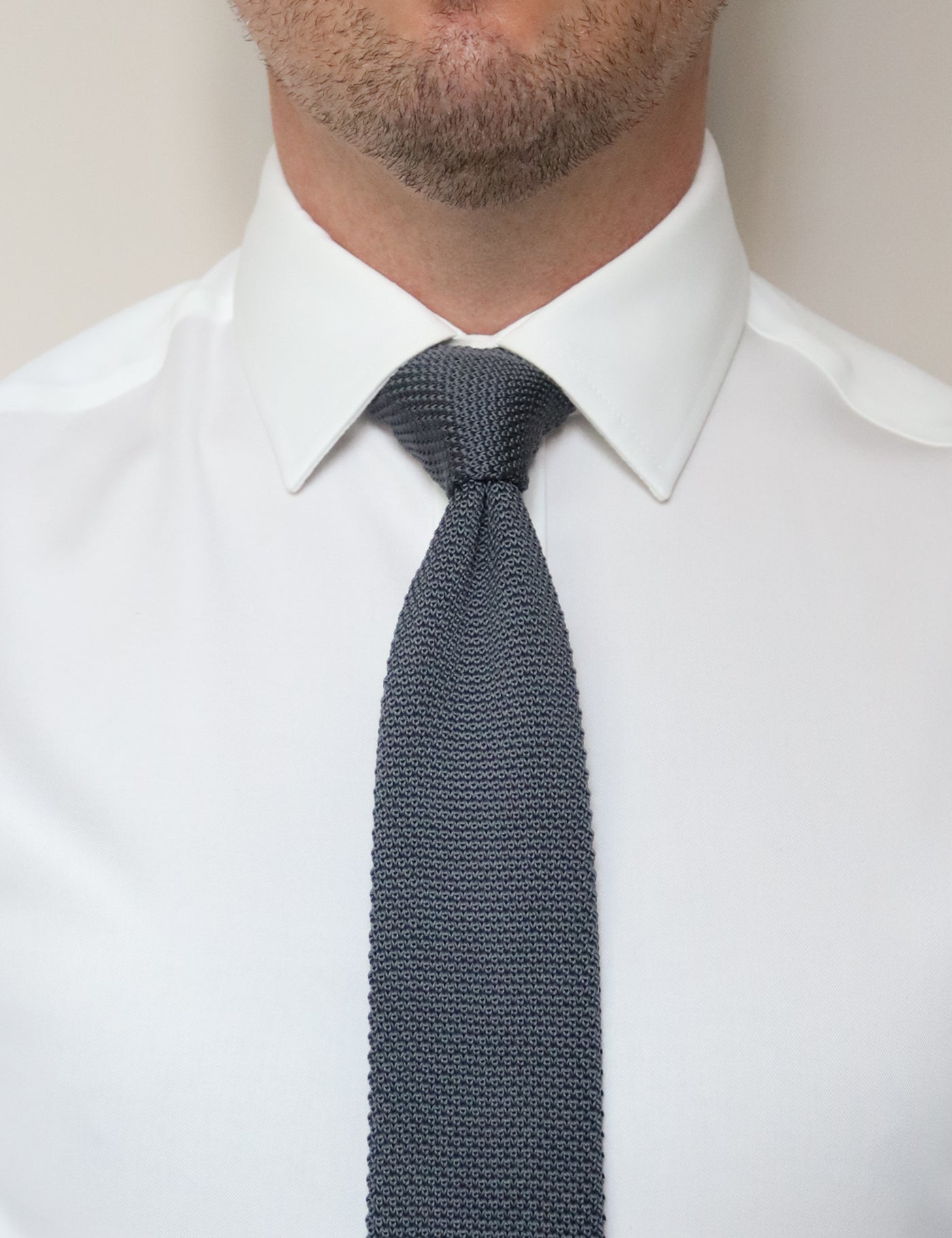 100% Polyester Diamond End Knitted Tie - Dark Grey