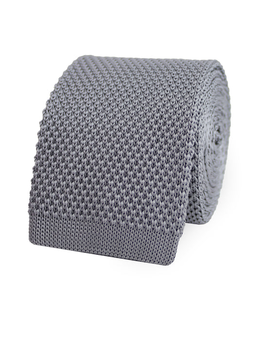 100% Polyester Square End Knitted Tie - Light Grey