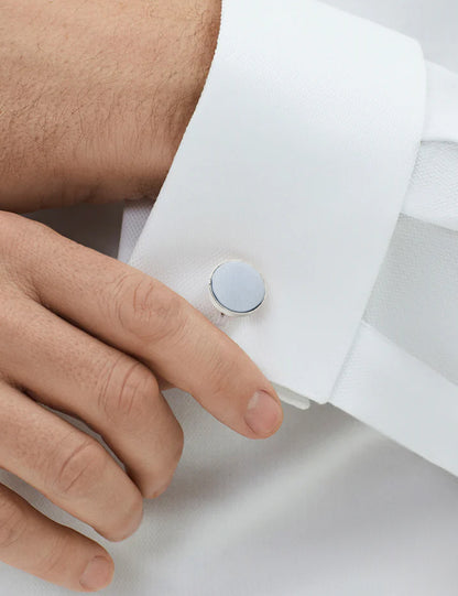 Woven Fabric Faced Cufflinks - Light Blue