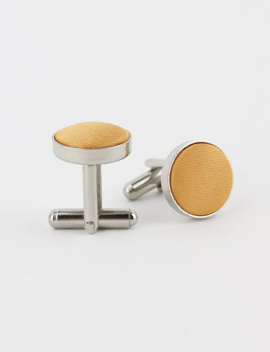 Woven Fabric Faced Cufflinks - Mustard Yellow