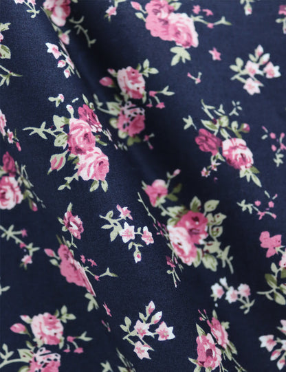 100% Cotton Floral Print Pocket Square - Navy Blue & Pink