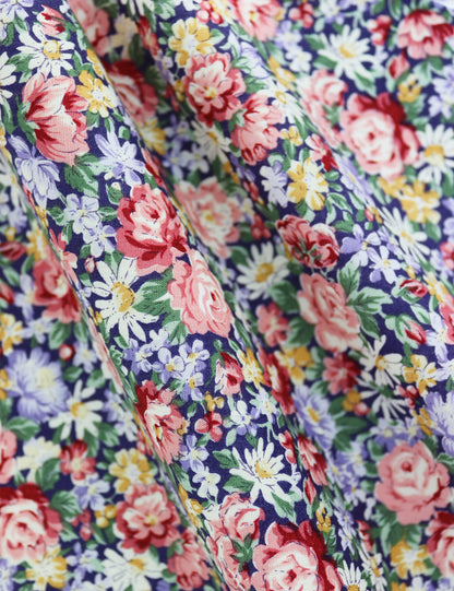 100% Cotton Floral Print Tie - Navy