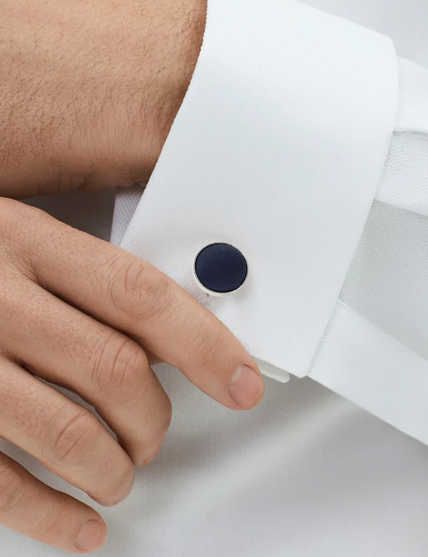 Woven Fabric Faced Cufflinks - Navy Blue