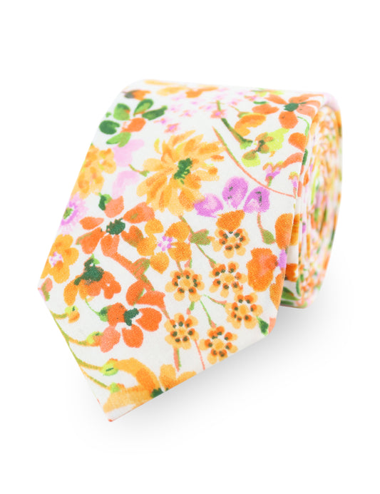 100% Cotton Floral Print Tie - Orange