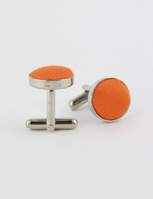 Woven Fabric Faced Cufflinks - Orange