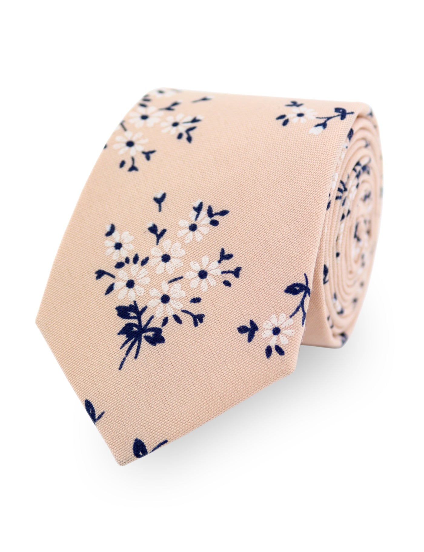 100% Cotton Floral Print Pocket Square - Peach & Navy