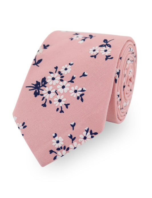 100% Cotton Floral Print Tie - Pink & Navy