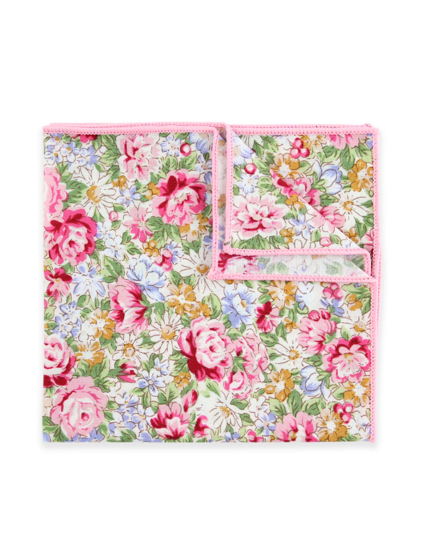 100% Cotton Floral Print Pocket Square - Pink