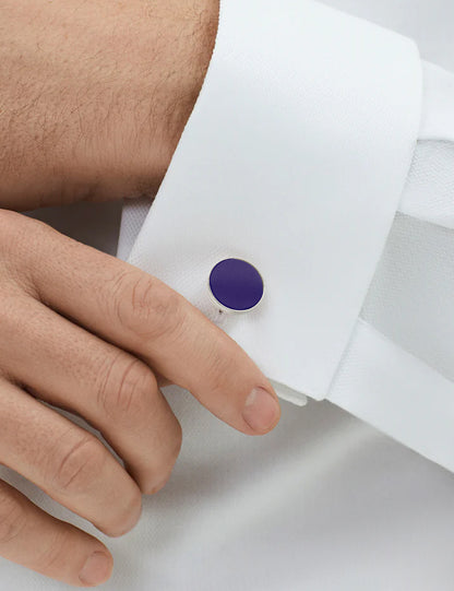 Woven Fabric Faced Cufflinks - Dark Purple